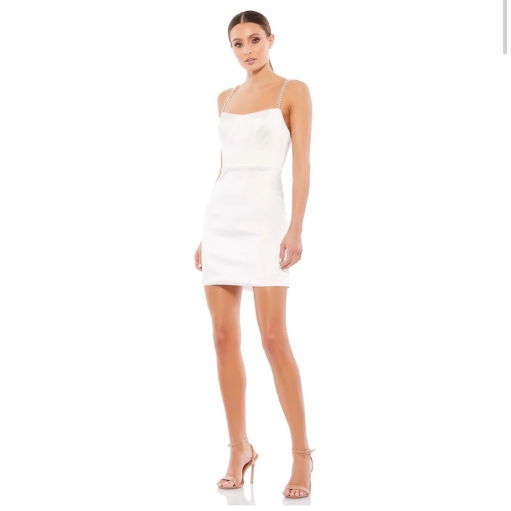 BOGO! NWT Ieena for Mac Duggal Ivory Rhinestone Strap Mini Dress